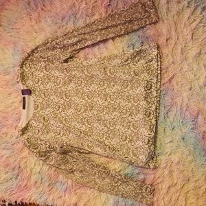 Liz Claiborne gold lacy floral long sleeved top women's size large